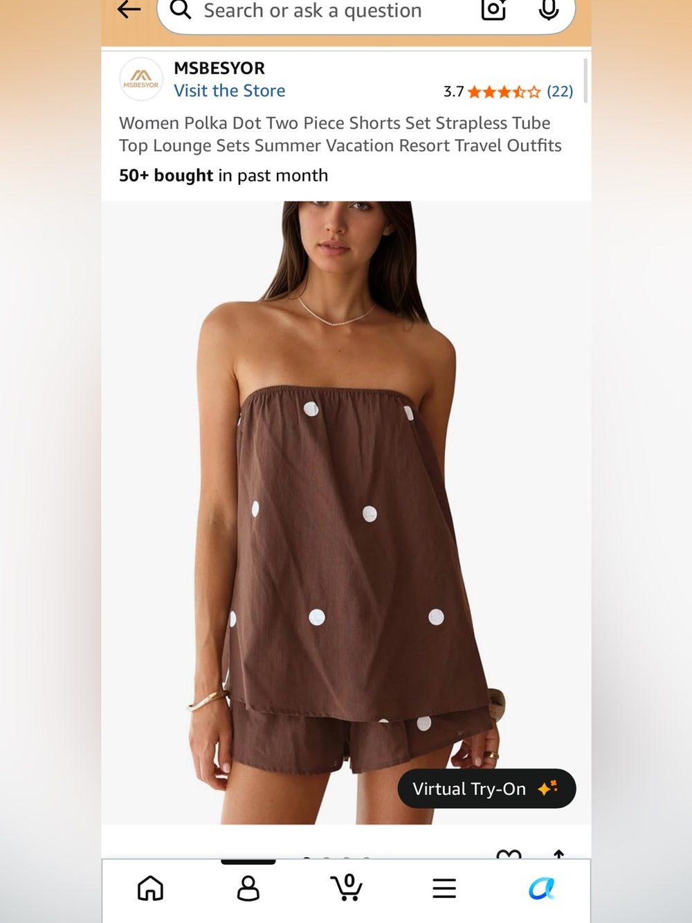 Brown Polka Dot Strapless Two-Piece Swim Cover Set